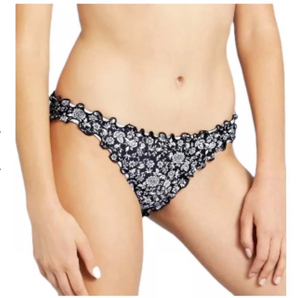 Women’s Juniors Cheeky Ruffle Bikini Bottom Xhilaration Black and White Size XL